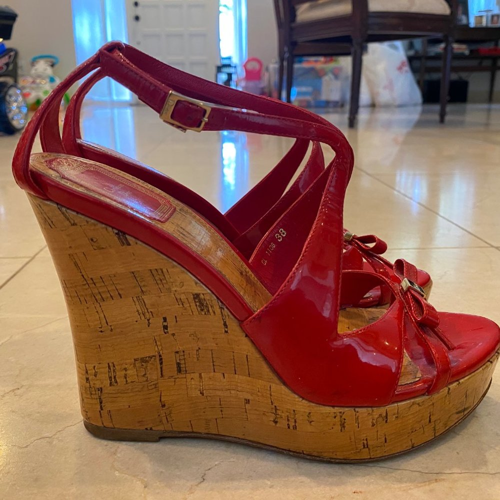 Christian Dior Red Starlet Wedge Platform Sandals - Picture 4 of 5